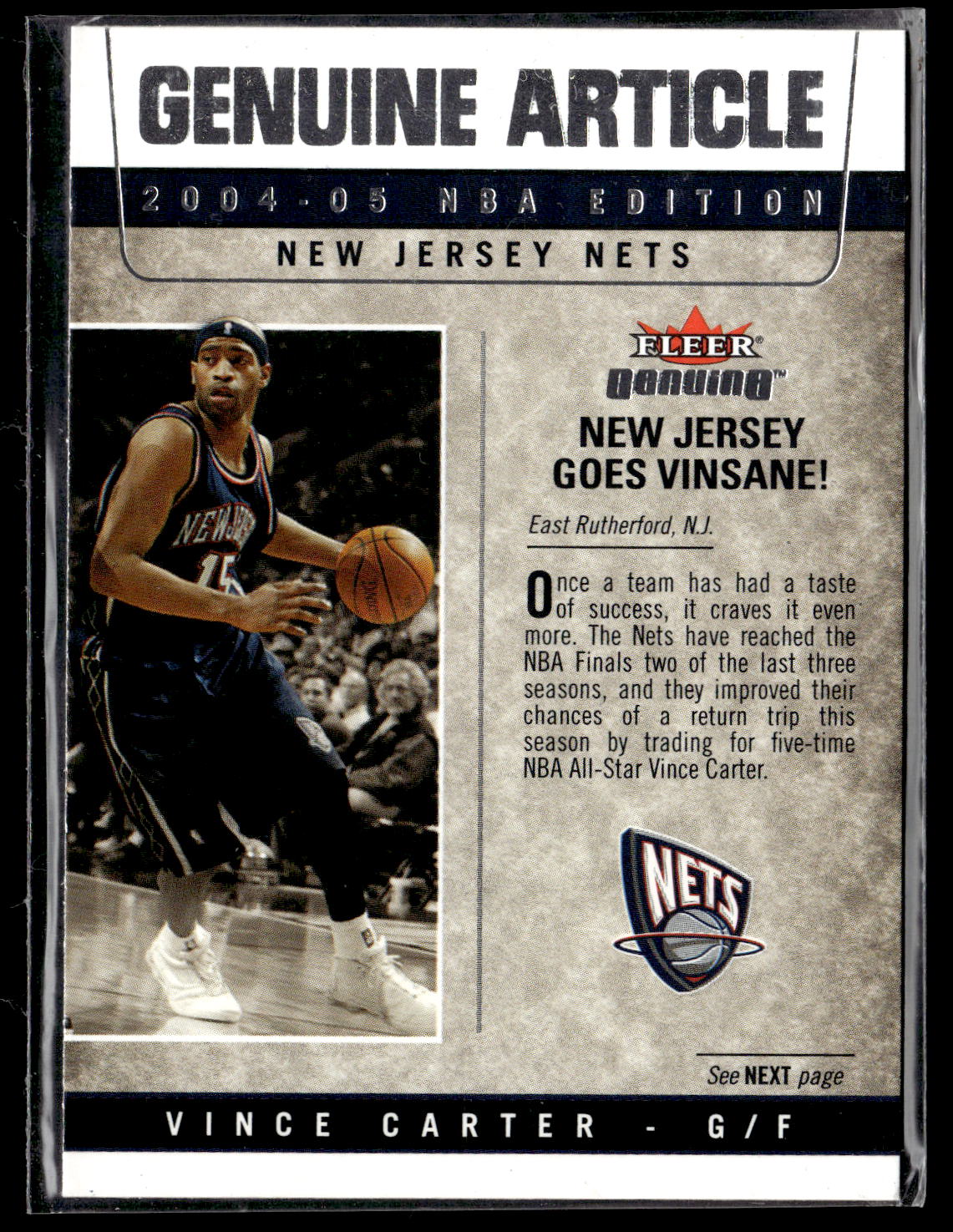 2004-05 Fleer Genuine #12 GA Vince Carter Genuine Article