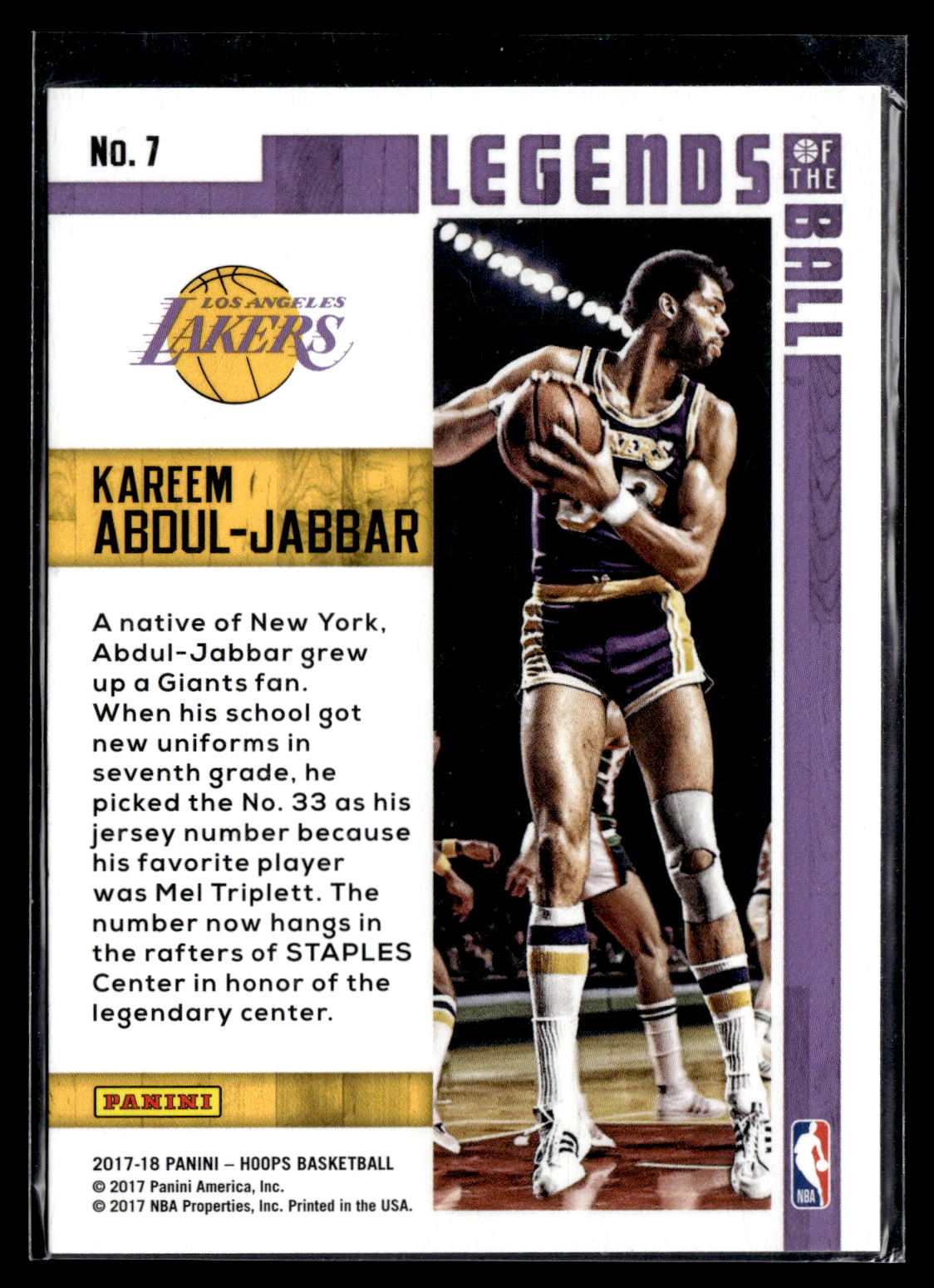 2017-18 Hoops #7 Kareem Abdul-Jabbar Legends of the Ball