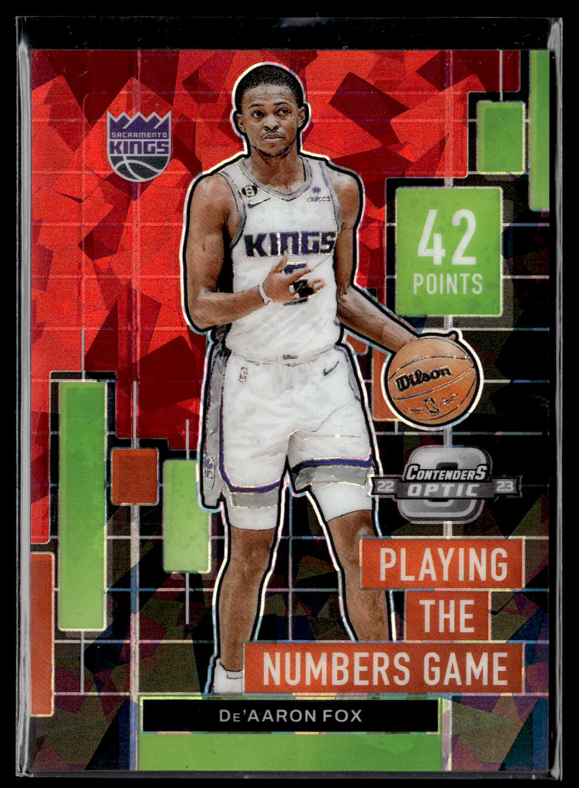 2022-23 Panini Contenders Optic #17 De'Aaron Fox Numbers Game Red Cracked Ice