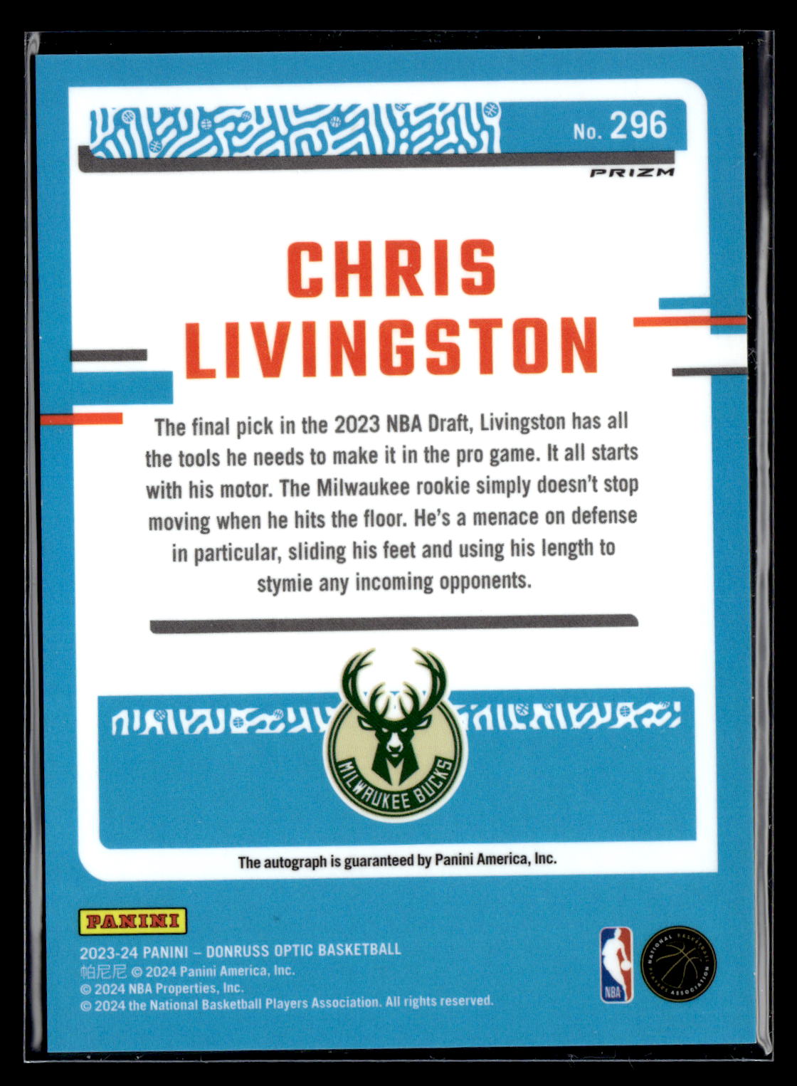 2023-24 Donruss Optic #296 Chris Livingston Choice Red Auto Rookie