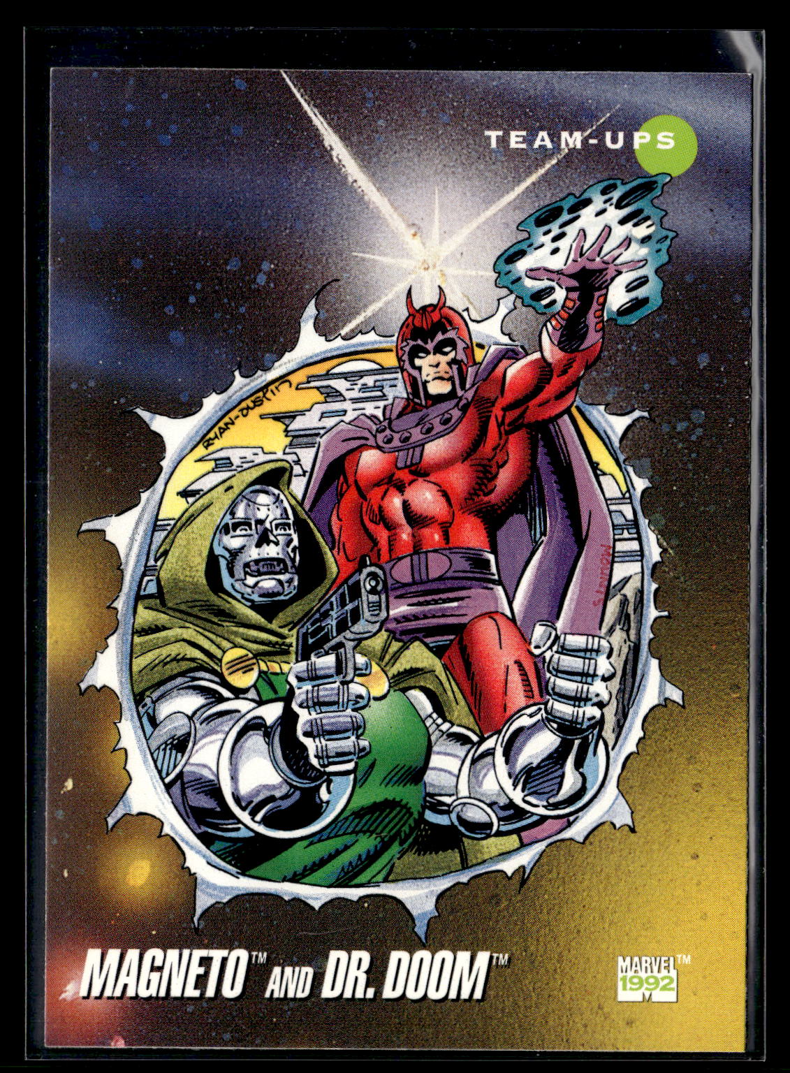 1992 Impel Marvel Universe #78 Magneto and Dr. Doom