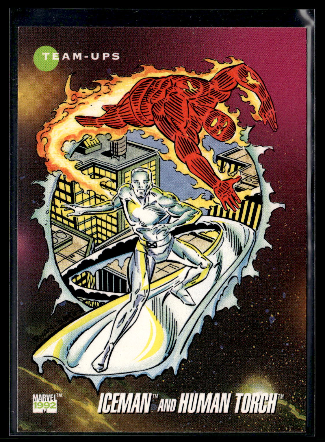 1992 Impel Marvel Universe #82 Iceman and Human Torch