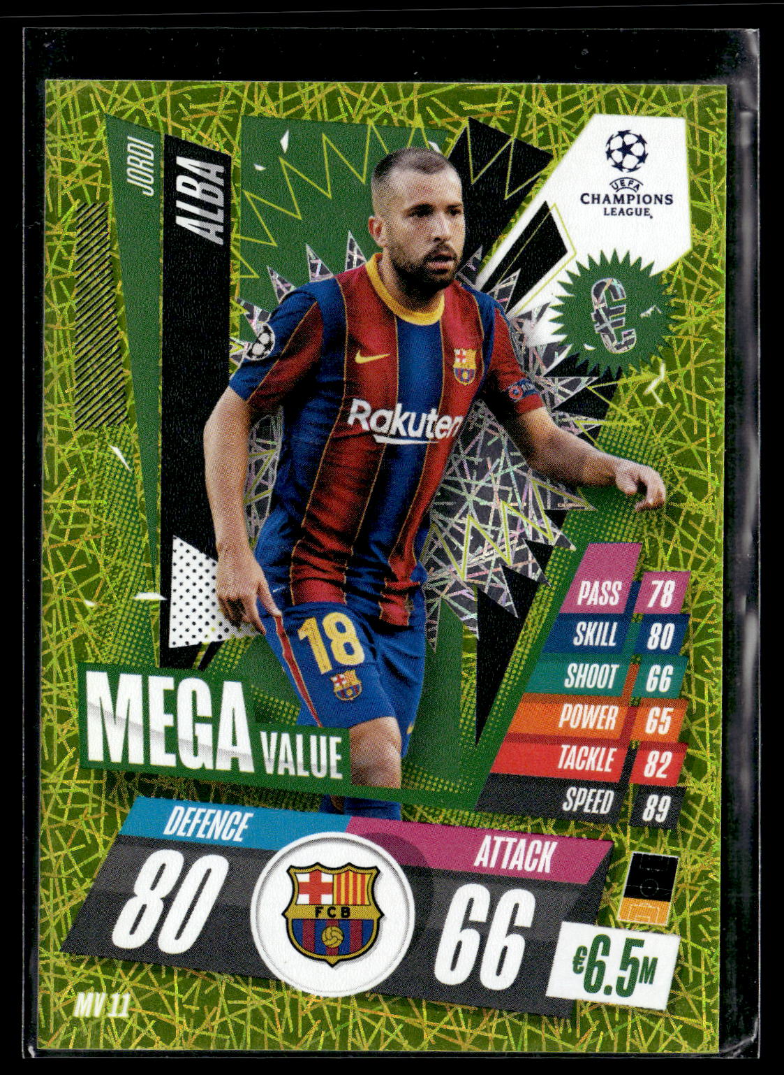 2020-21 Topps UEFA Champions League Extra #MV11 Jordi Alba Mega Value