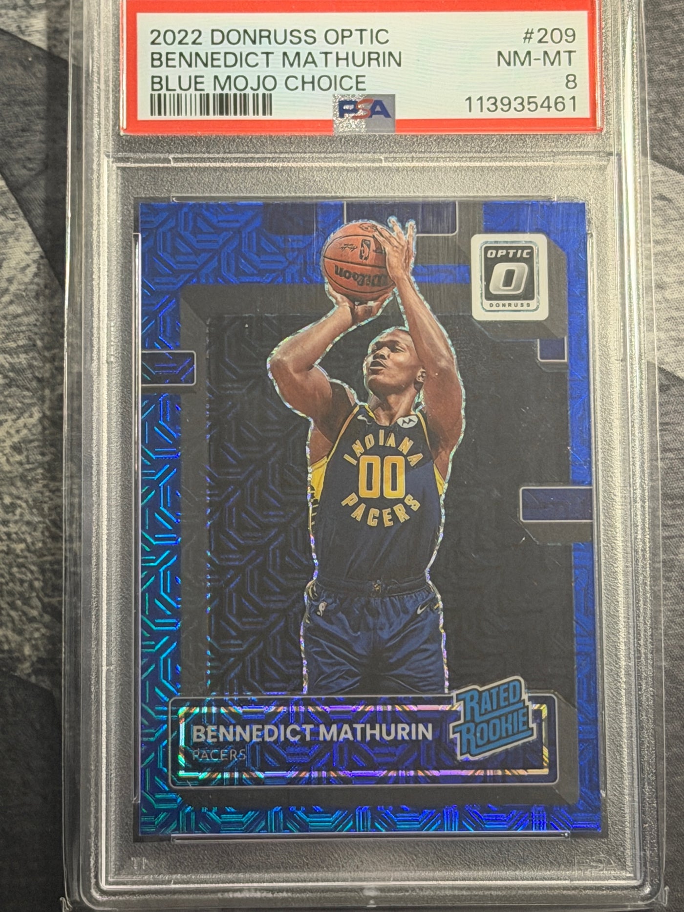 2022-23 Donruss Optic #209 Bennedict Mathurin Choice Blue Mojo PSA 8 /24
