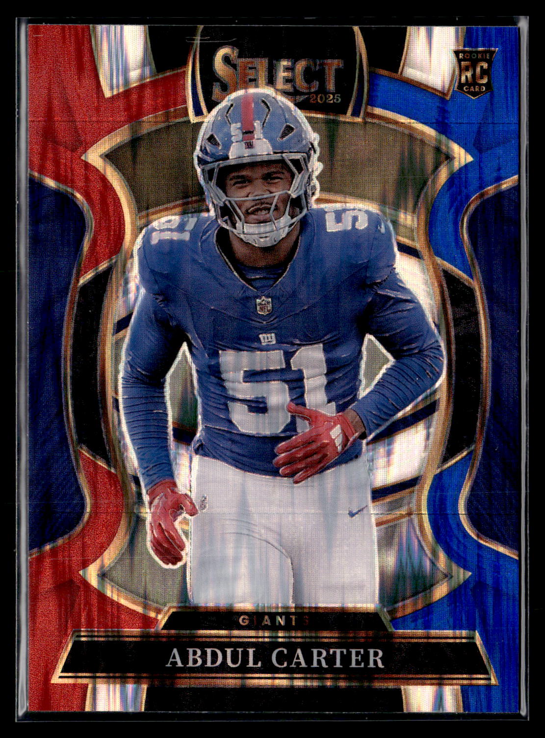 2025 Panini Select #95 Abdul Carter Red and Blue Prizm Shock RC