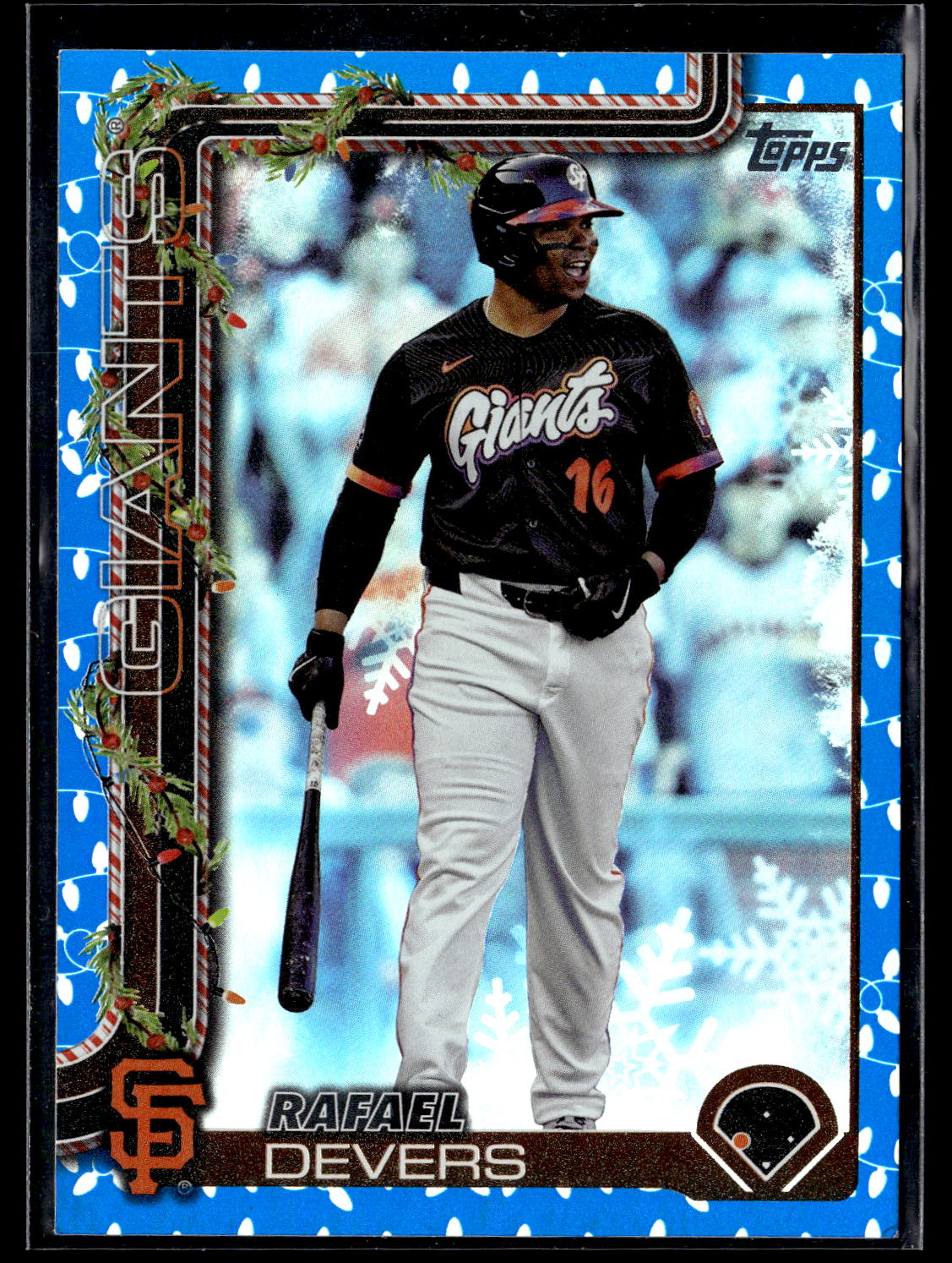 2025 Topps Holiday #H190 Rafael Devers Blue Metallic Holiday Lights