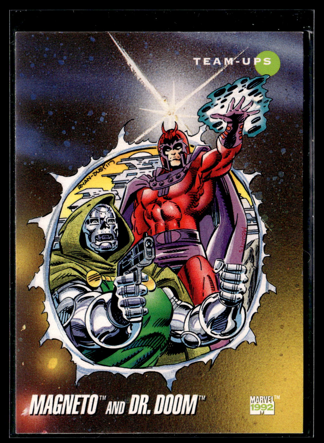 1992 Impel Marvel Universe #78 Magneto and Dr. Doom