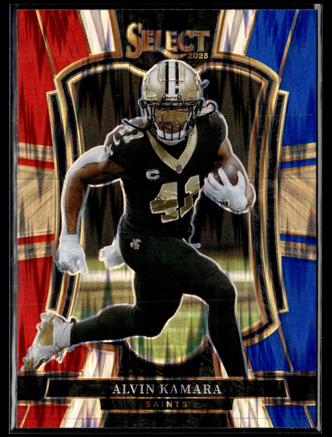 2025 Panini Select #140 Alvin Kamara Red and Blue Prizm Shock